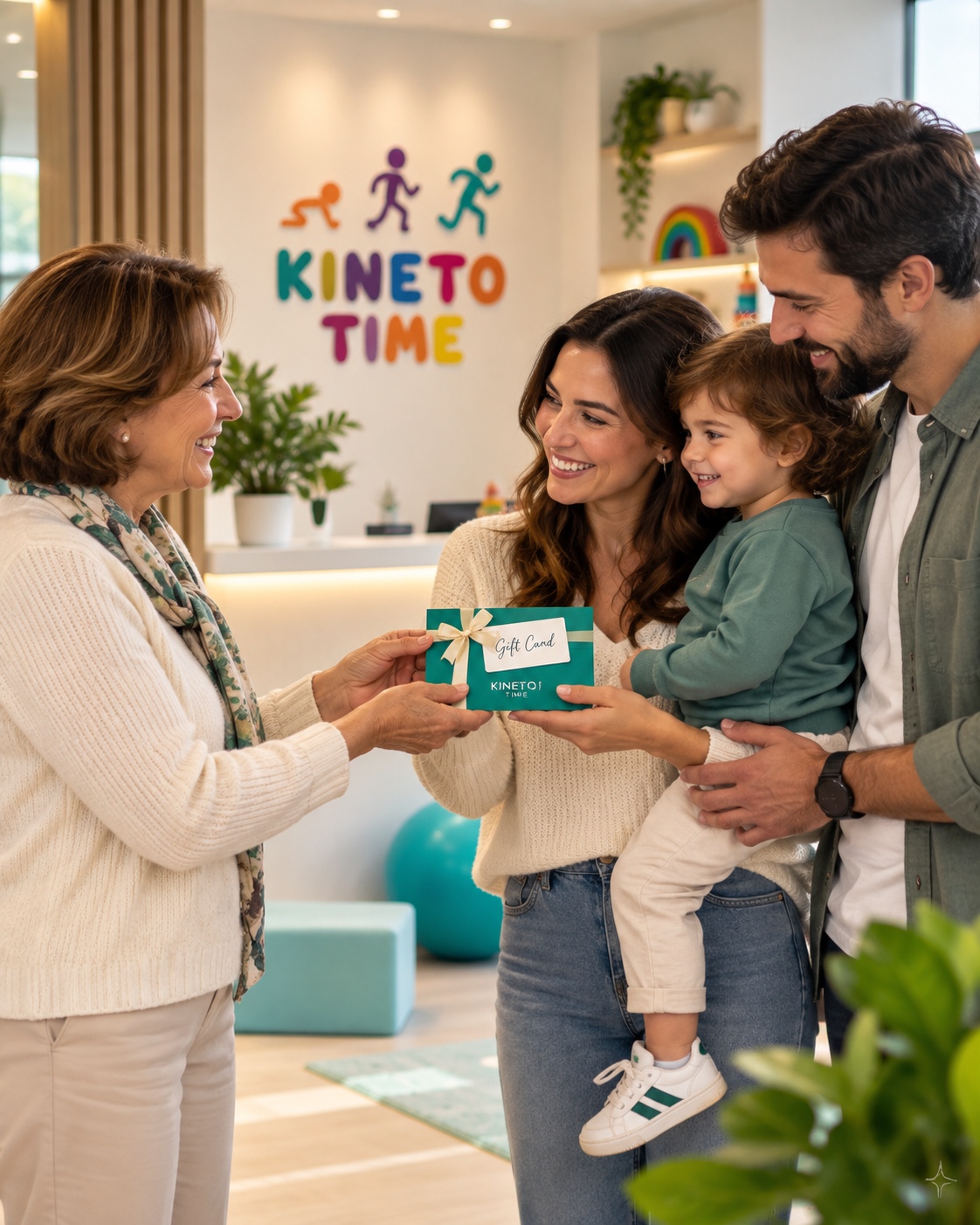 Familie primind un certificat cadou KINETO TIME